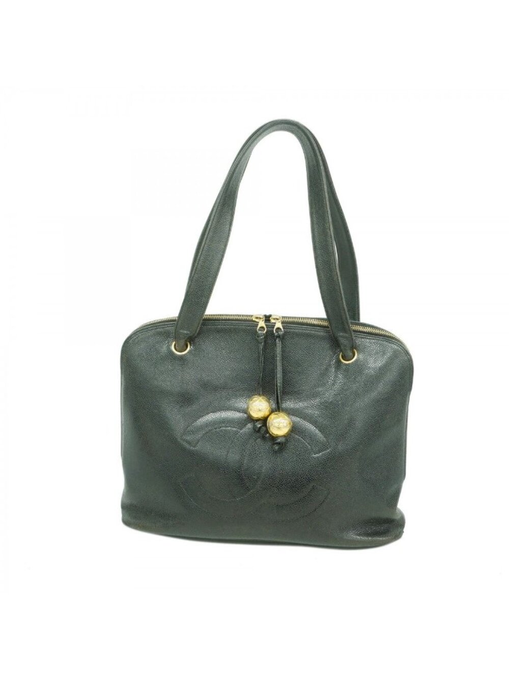 Chanel Shoulder Bag Caviar Leather Black Gold